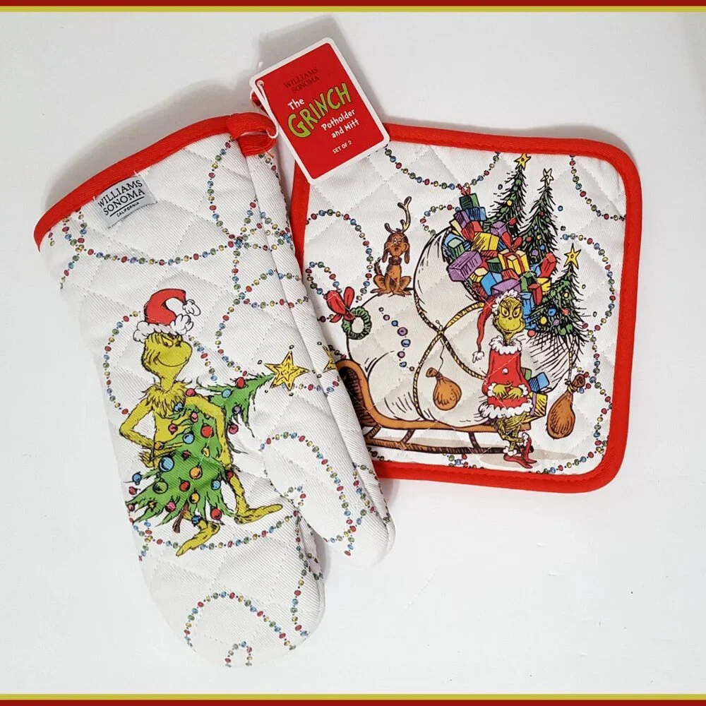 NEW RARE Williams Sonoma The Grinch Oven Mitt & Potholder Set